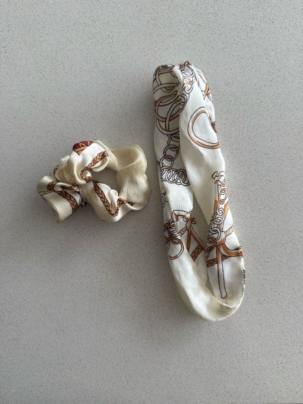 White Equestrian Horse Bit Satin Headband & Scrunchie Set